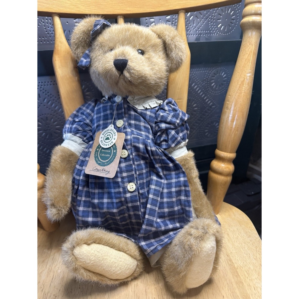 Boyds Bears Courtney Bear Plush 16" Blue Plaid Dress Jointed Archive Collection